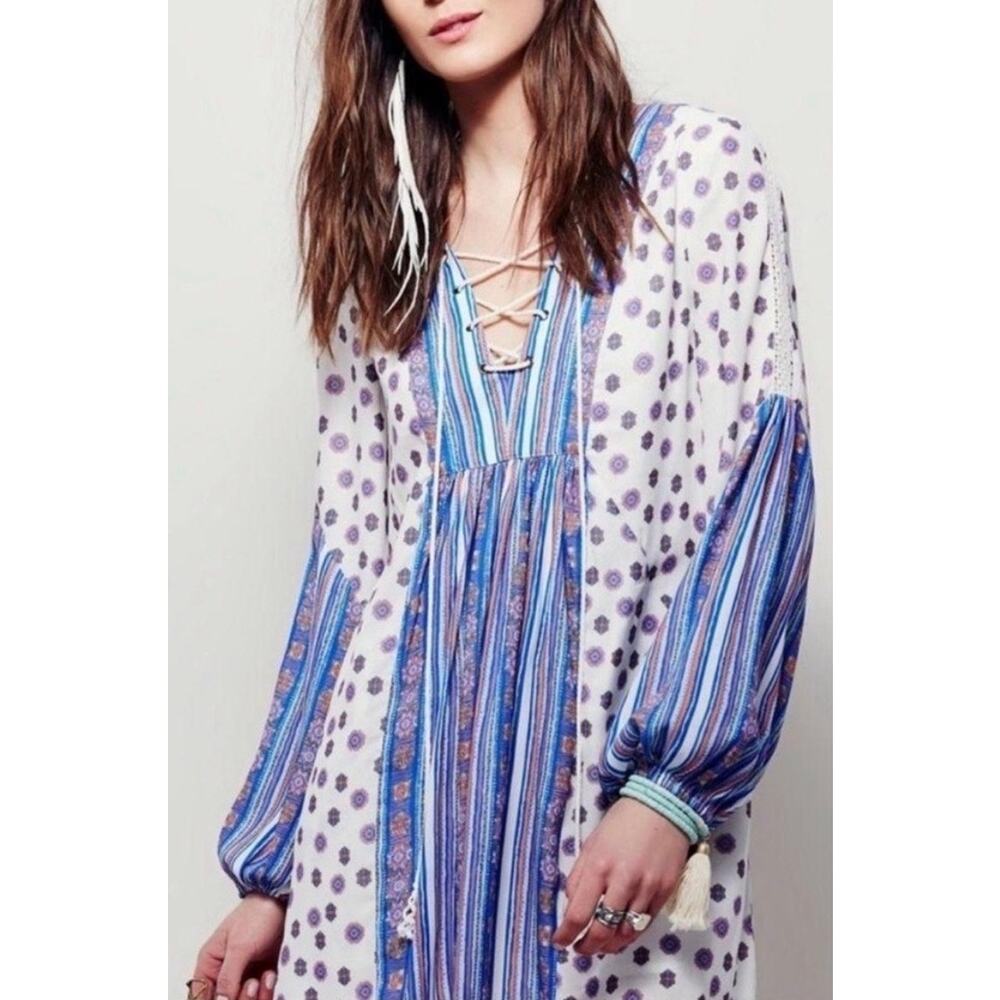 Free People Long Sleeve Boho Mini Dress Sz S